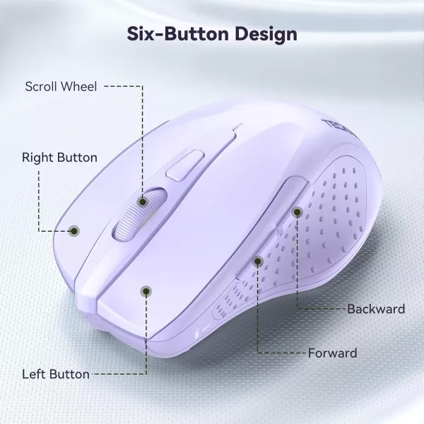TECKNET Wireless Mouse 24G Ergonomic Optical Mouse Computer Mouse for Laptop PC Computer Chromebook Notebook 6 Buttons 24 Months Battery Life 2600 DPI 5 Adjustment LevelsLavender