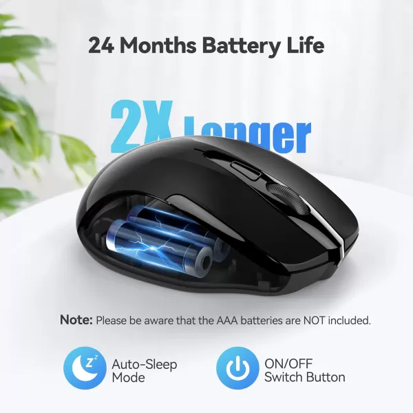 TECKNET Wireless Mouse 24G Ergonomic Optical Mouse Computer Mouse for Laptop PC Computer Chromebook Notebook 6 Buttons 24 Months Battery Life 2600 DPI 5 Adjustment LevelsBlack