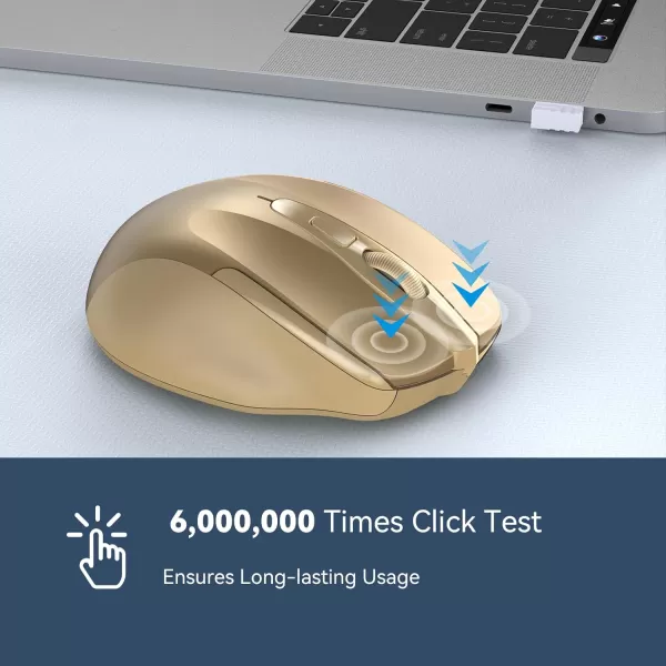 TECKNET Wireless Mouse 24G Ergonomic Optical Mouse Computer Mouse for Laptop PC Computer Chromebook Notebook 6 Buttons 24 Months Battery Life 2600 DPI 5 Adjustment LevelsGold