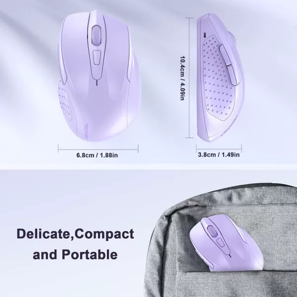 TECKNET Wireless Mouse 24G Ergonomic Optical Mouse Computer Mouse for Laptop PC Computer Chromebook Notebook 6 Buttons 24 Months Battery Life 2600 DPI 5 Adjustment LevelsLavender