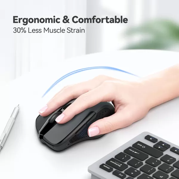 TECKNET Wireless Mouse 24G Ergonomic Optical Mouse Computer Mouse for Laptop PC Computer Chromebook Notebook 6 Buttons 24 Months Battery Life 2600 DPI 5 Adjustment LevelsGrey