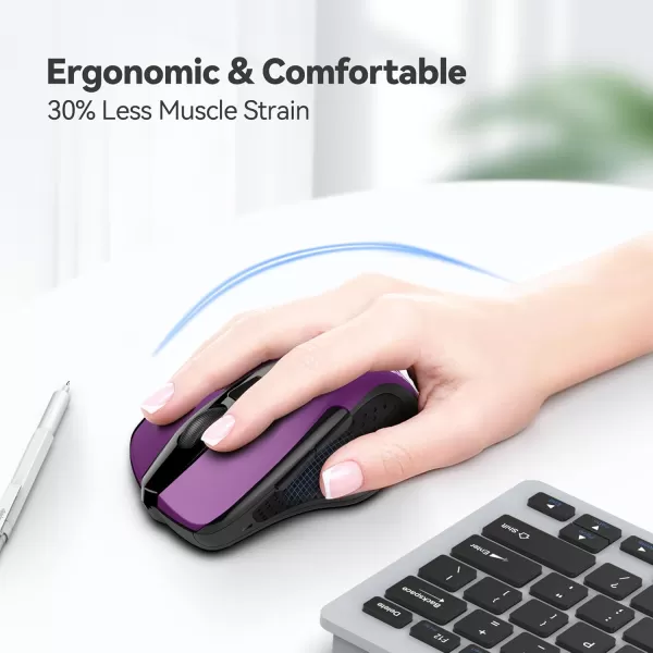 TECKNET Wireless Mouse 24G Ergonomic Optical Mouse Computer Mouse for Laptop PC Computer Chromebook Notebook 6 Buttons 24 Months Battery Life 2600 DPI 5 Adjustment LevelsPurple