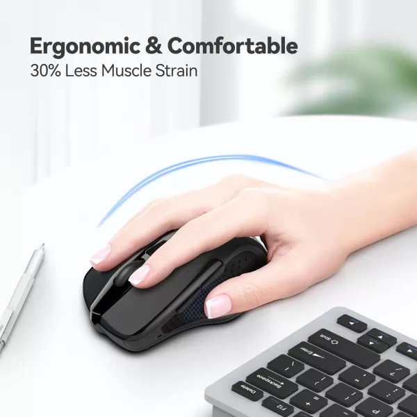 TECKNET Wireless Mouse 24G Ergonomic Optical Mouse Computer Mouse for Laptop PC Computer Chromebook Notebook 6 Buttons 24 Months Battery Life 2600 DPI 5 Adjustment LevelsBlack