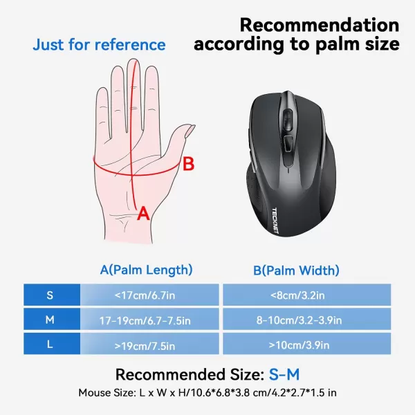 TECKNET Wireless Mouse 24G Ergonomic Optical Mouse Computer Mouse for Laptop PC Computer Chromebook Notebook 6 Buttons 24 Months Battery Life 2600 DPI 5 Adjustment LevelsGrey