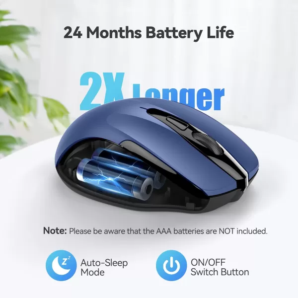 TECKNET Wireless Mouse 24G Ergonomic Optical Mouse Computer Mouse for Laptop PC Computer Chromebook Notebook 6 Buttons 24 Months Battery Life 2600 DPI 5 Adjustment LevelsBlue
