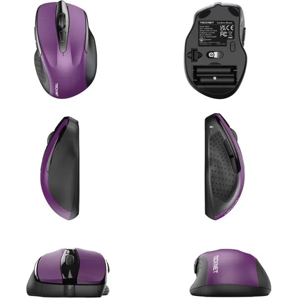 TECKNET Wireless Mouse 24G Ergonomic Optical Mouse Computer Mouse for Laptop PC Computer Chromebook Notebook 6 Buttons 24 Months Battery Life 2600 DPI 5 Adjustment LevelsPurple