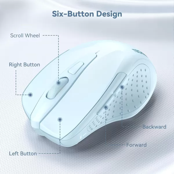 TECKNET Wireless Mouse 24G Ergonomic Optical Mouse Computer Mouse for Laptop PC Computer Chromebook Notebook 6 Buttons 24 Months Battery Life 2600 DPI 5 Adjustment LevelsLightblue