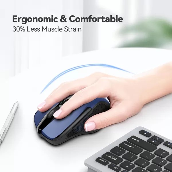 TECKNET Wireless Mouse 24G Ergonomic Optical Mouse Computer Mouse for Laptop PC Computer Chromebook Notebook 6 Buttons 24 Months Battery Life 2600 DPI 5 Adjustment LevelsBlue