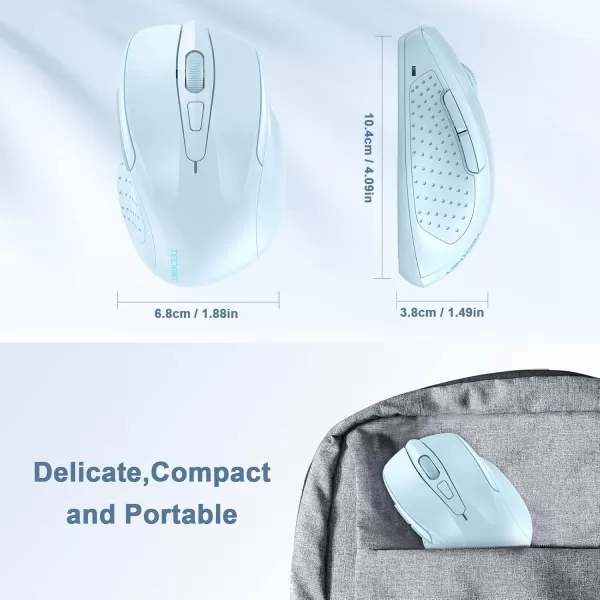 TECKNET Wireless Mouse 24G Ergonomic Optical Mouse Computer Mouse for Laptop PC Computer Chromebook Notebook 6 Buttons 24 Months Battery Life 2600 DPI 5 Adjustment LevelsLightblue