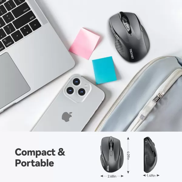 TECKNET Wireless Mouse 24G Ergonomic Optical Mouse Computer Mouse for Laptop PC Computer Chromebook Notebook 6 Buttons 24 Months Battery Life 2600 DPI 5 Adjustment LevelsGrey