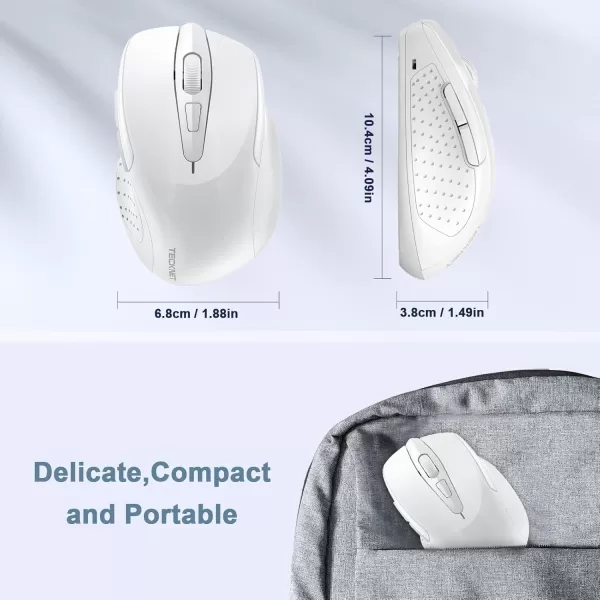 TECKNET Wireless Mouse 24G Ergonomic Optical Mouse Computer Mouse for Laptop PC Computer Chromebook Notebook 6 Buttons 24 Months Battery Life 2600 DPI 5 Adjustment LevelsWhite
