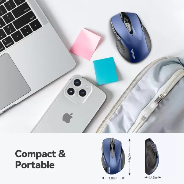 TECKNET Wireless Mouse 24G Ergonomic Optical Mouse Computer Mouse for Laptop PC Computer Chromebook Notebook 6 Buttons 24 Months Battery Life 2600 DPI 5 Adjustment LevelsBlue