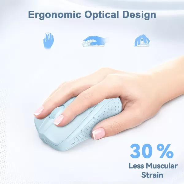 TECKNET Wireless Mouse 24G Ergonomic Optical Mouse Computer Mouse for Laptop PC Computer Chromebook Notebook 6 Buttons 24 Months Battery Life 2600 DPI 5 Adjustment LevelsLightblue