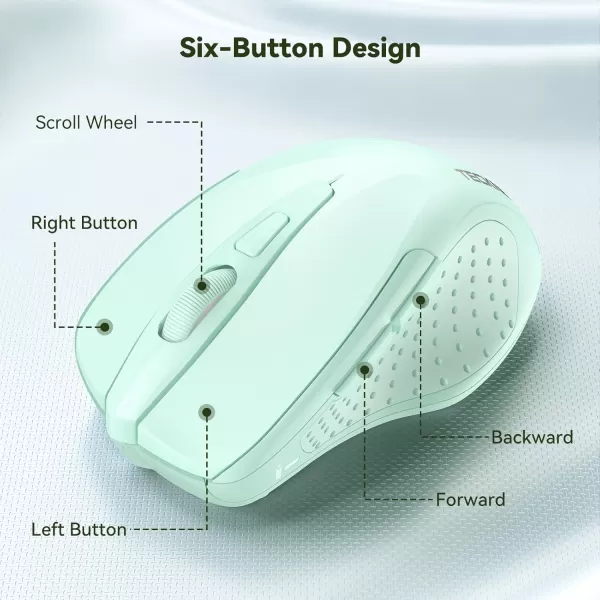 TECKNET Wireless Mouse 24G Ergonomic Optical Mouse Computer Mouse for Laptop PC Computer Chromebook Notebook 6 Buttons 24 Months Battery Life 2600 DPI 5 Adjustment LevelsGreen