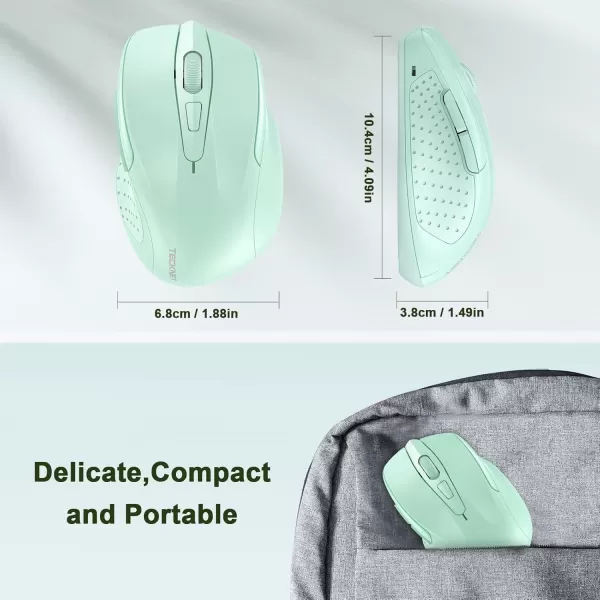 TECKNET Wireless Mouse 24G Ergonomic Optical Mouse Computer Mouse for Laptop PC Computer Chromebook Notebook 6 Buttons 24 Months Battery Life 2600 DPI 5 Adjustment LevelsGreen