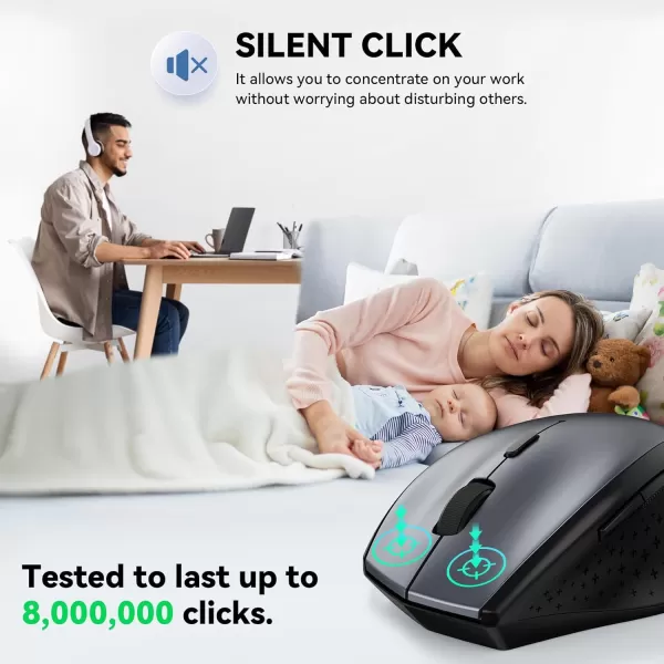 TECKNET Wireless Mouse 24G USB Computer Mouse with 6Level Adjustable 4800 DPI 30 Months Battery Ergonomic Grips 6 Buttons Portable for PC Chromebook Mac  GreyGrey