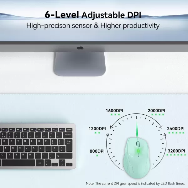 TECKNET Wireless Mouse 24G USB Computer Mouse with 6Level Adjustable 4800 DPI 30 Months Battery Ergonomic Grips 6 Buttons Portable for PC Chromebook Mac  GreyGreen