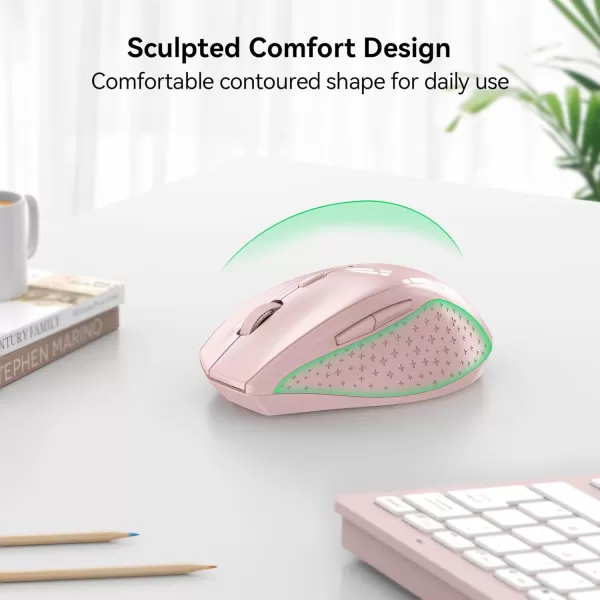 TECKNET Wireless Mouse 24G USB Computer Mouse with 6Level Adjustable 4800 DPI 30 Months Battery Ergonomic Grips 6 Buttons Portable for PC Chromebook Mac  GreyPink