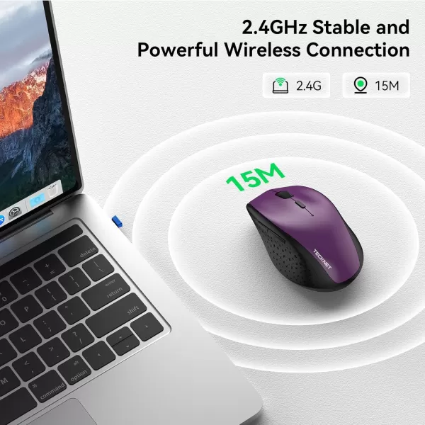 TECKNET Wireless Mouse 24G USB Computer Mouse with 6Level Adjustable 4800 DPI 30 Months Battery Ergonomic Grips 6 Buttons Portable for PC Chromebook Mac  GreyPurple