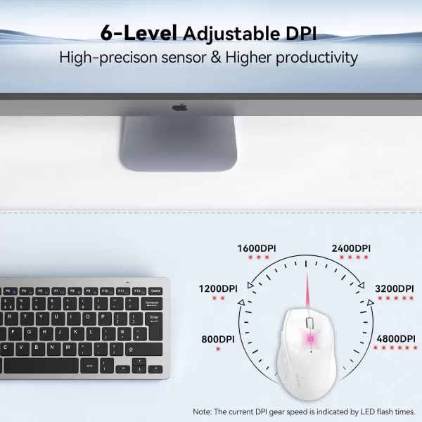 TECKNET Wireless Mouse 24G USB Computer Mouse with 6Level Adjustable 4800 DPI 30 Months Battery Ergonomic Grips 6 Buttons Portable for PC Chromebook Mac  GreyWhite