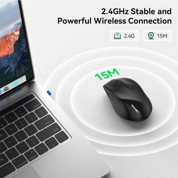 TECKNET Wireless Mouse 24G USB Computer Mouse with 6Level Adjustable 4800 DPI 30 Months Battery Ergonomic Grips 6 Buttons Portable for PC Chromebook Mac  GreyBlack