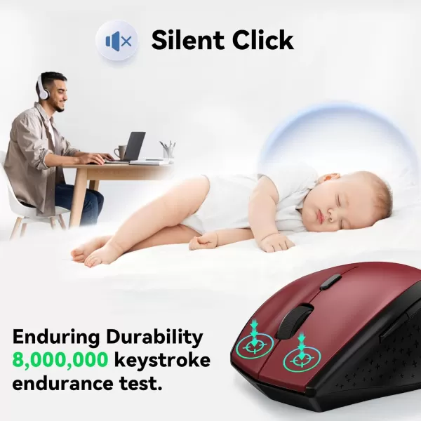 TECKNET Wireless Mouse 24G USB Computer Mouse with 6Level Adjustable 4800 DPI 30 Months Battery Ergonomic Grips 6 Buttons Portable for PC Chromebook Mac  GreyRed