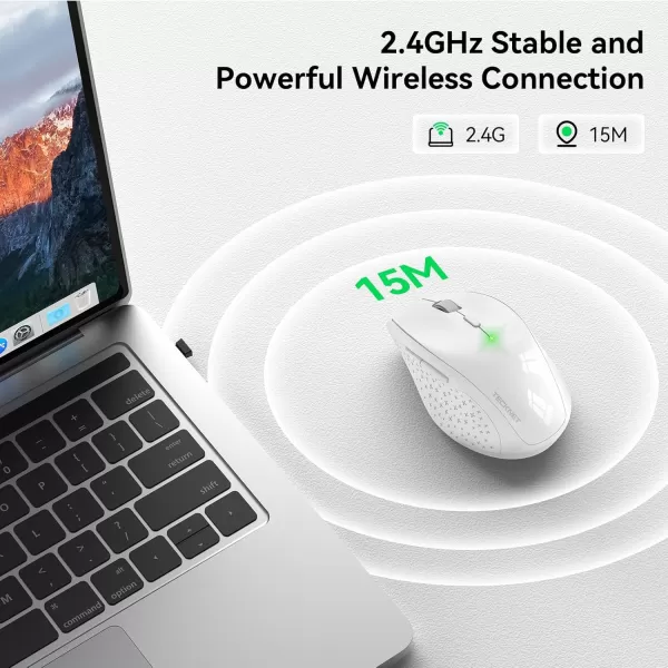 TECKNET Wireless Mouse 24G USB Computer Mouse with 6Level Adjustable 4800 DPI 30 Months Battery Ergonomic Grips 6 Buttons Portable for PC Chromebook Mac  GreyWhite