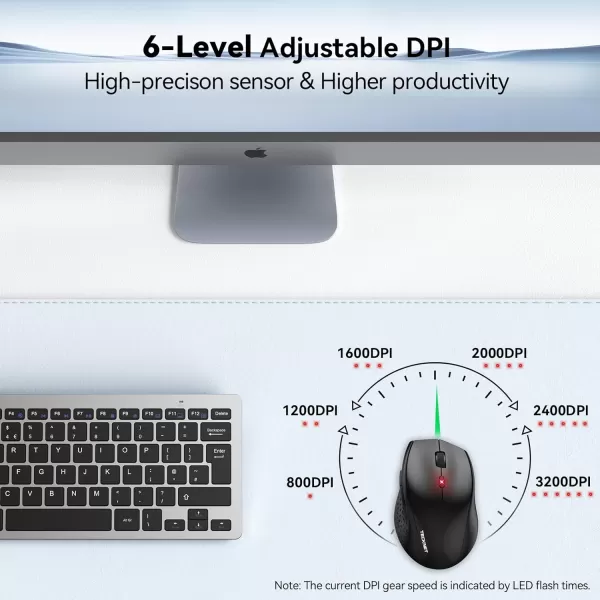 TECKNET Wireless Mouse 24G USB Computer Mouse with 6Level Adjustable 4800 DPI 30 Months Battery Ergonomic Grips 6 Buttons Portable for PC Chromebook Mac  GreyBlack