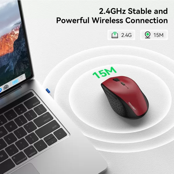 TECKNET Wireless Mouse 24G USB Computer Mouse with 6Level Adjustable 4800 DPI 30 Months Battery Ergonomic Grips 6 Buttons Portable for PC Chromebook Mac  GreyRed