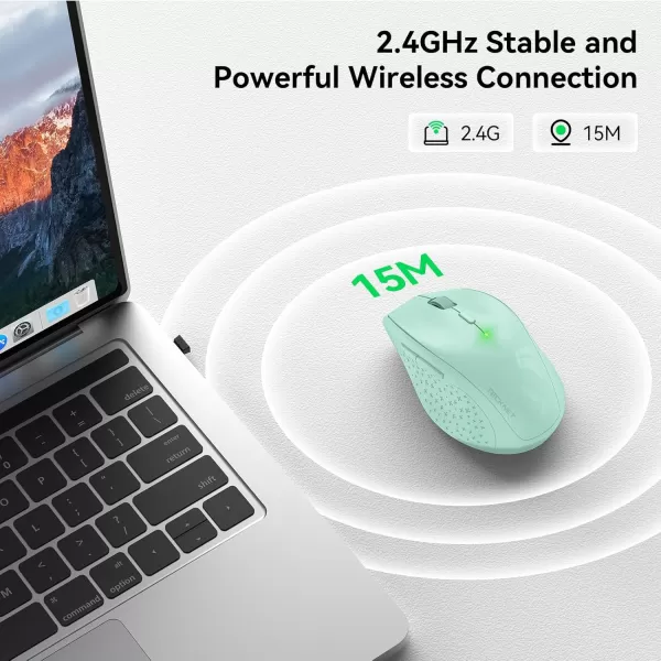 TECKNET Wireless Mouse 24G USB Computer Mouse with 6Level Adjustable 4800 DPI 30 Months Battery Ergonomic Grips 6 Buttons Portable for PC Chromebook Mac  GreyGreen