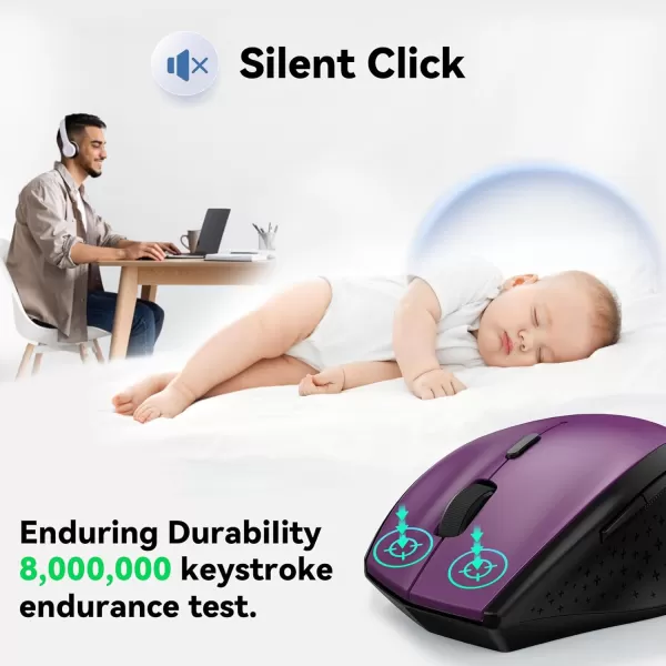 TECKNET Wireless Mouse 24G USB Computer Mouse with 6Level Adjustable 4800 DPI 30 Months Battery Ergonomic Grips 6 Buttons Portable for PC Chromebook Mac  GreyPurple