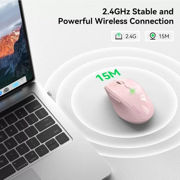 TECKNET Wireless Mouse 24G USB Computer Mouse with 6Level Adjustable 4800 DPI 30 Months Battery Ergonomic Grips 6 Buttons Portable for PC Chromebook Mac  GreyPink