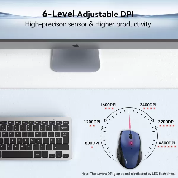 TECKNET Wireless Mouse 24G USB Computer Mouse with 6Level Adjustable 4800 DPI 30 Months Battery Ergonomic Grips 6 Buttons Portable for PC Chromebook Mac  GreyBlue