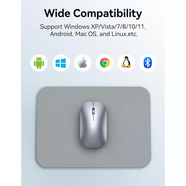 TECKNET Wireless Mouse BT5030 24GHz Silent Computer Mouse with USB Receiver4000DPI Rechargeable Portable Bluetooth Mouse for LaptopMacBookProiPadWindowsSliver