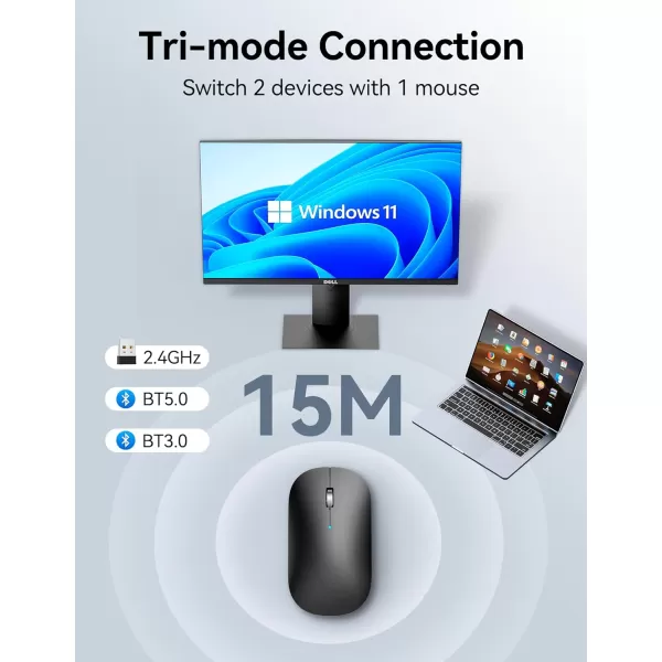 TECKNET Wireless Mouse BT5030 24GHz Silent Computer Mouse with USB Receiver4000DPI Rechargeable Portable Bluetooth Mouse for LaptopMacBookProiPadWindowsBlack