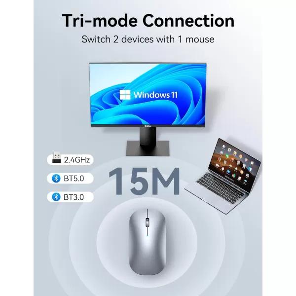 TECKNET Wireless Mouse BT5030 24GHz Silent Computer Mouse with USB Receiver4000DPI Rechargeable Portable Bluetooth Mouse for LaptopMacBookProiPadWindowsSliver