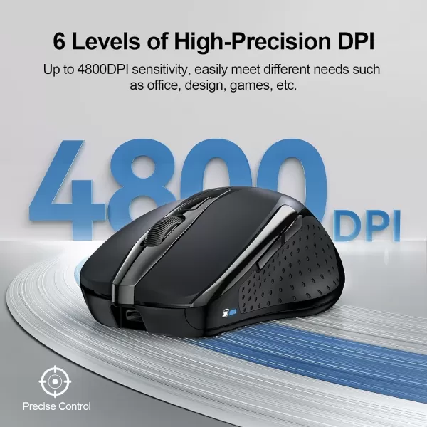 TECKNET Wireless Mouse BT5030 ampamp 24G Rechargeable 4800 DPI Silent Mouse 8 Buttons Bluetooth Mouse USB A Mouse Wide Compatibility  GreyBlack