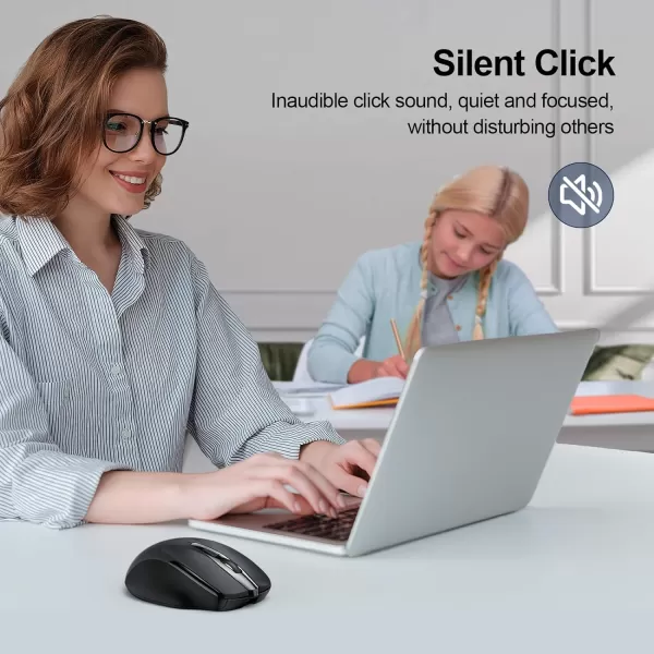 TECKNET Wireless Mouse BT5030 ampamp 24G Rechargeable 4800 DPI Silent Mouse 8 Buttons Bluetooth Mouse USB A Mouse Wide Compatibility  GreyBlack