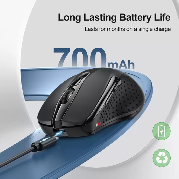TECKNET Wireless Mouse BT5030 ampamp 24G Rechargeable 4800 DPI Silent Mouse 8 Buttons Bluetooth Mouse USB A Mouse Wide Compatibility  GreyBlack