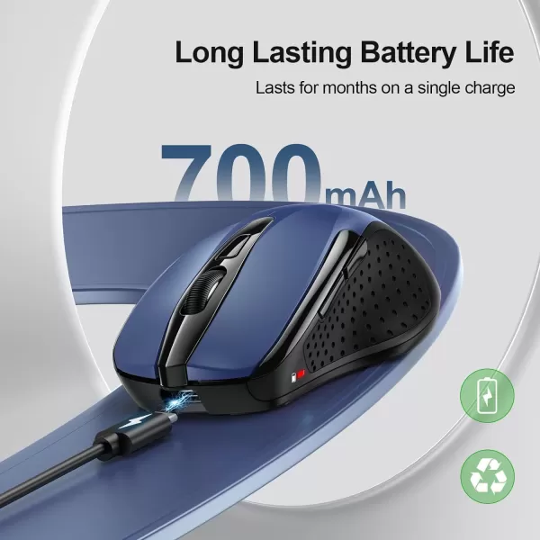 TECKNET Wireless Mouse BT5030 ampamp 24G Rechargeable 4800 DPI Silent Mouse 8 Buttons Bluetooth Mouse USB A Mouse Wide Compatibility  GreyBlue