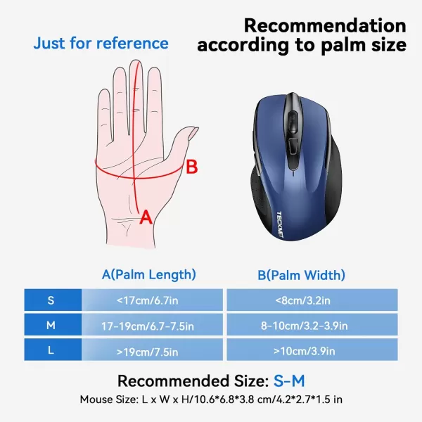 TECKNET Wireless Mouse BT5030 ampamp 24G Rechargeable 4800 DPI Silent Mouse 8 Buttons Bluetooth Mouse USB A Mouse Wide Compatibility  GreyBlue