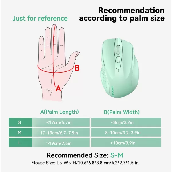 TECKNET Wireless Mouse BT5030 ampamp 24G Rechargeable 4800 DPI Silent Mouse 8 Buttons Bluetooth Mouse USB A Mouse Wide Compatibility  GreyGreen