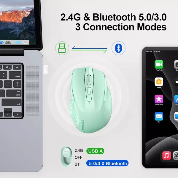 TECKNET Wireless Mouse BT5030 ampamp 24G Rechargeable 4800 DPI Silent Mouse 8 Buttons Bluetooth Mouse USB A Mouse Wide Compatibility  GreyGreen