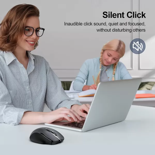 TECKNET Wireless Mouse BT5030 ampamp 24G Rechargeable 4800 DPI Silent Mouse 8 Buttons Bluetooth Mouse USB A Mouse Wide Compatibility  GreyGrey