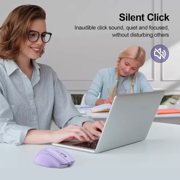 TECKNET Wireless Mouse BT5030 ampamp 24G Rechargeable 4800 DPI Silent Mouse 8 Buttons Bluetooth Mouse USB A Mouse Wide Compatibility  GreyLavender