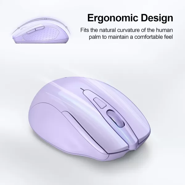 TECKNET Wireless Mouse BT5030 ampamp 24G Rechargeable 4800 DPI Silent Mouse 8 Buttons Bluetooth Mouse USB A Mouse Wide Compatibility  GreyLavender