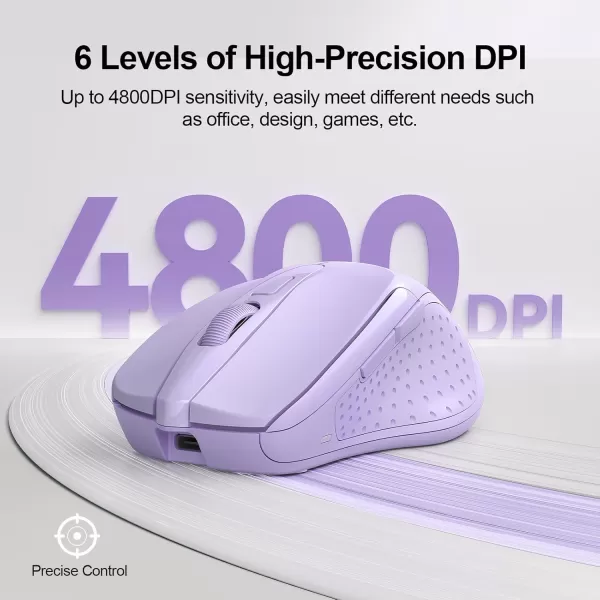 TECKNET Wireless Mouse BT5030 ampamp 24G Rechargeable 4800 DPI Silent Mouse 8 Buttons Bluetooth Mouse USB A Mouse Wide Compatibility  GreyLavender