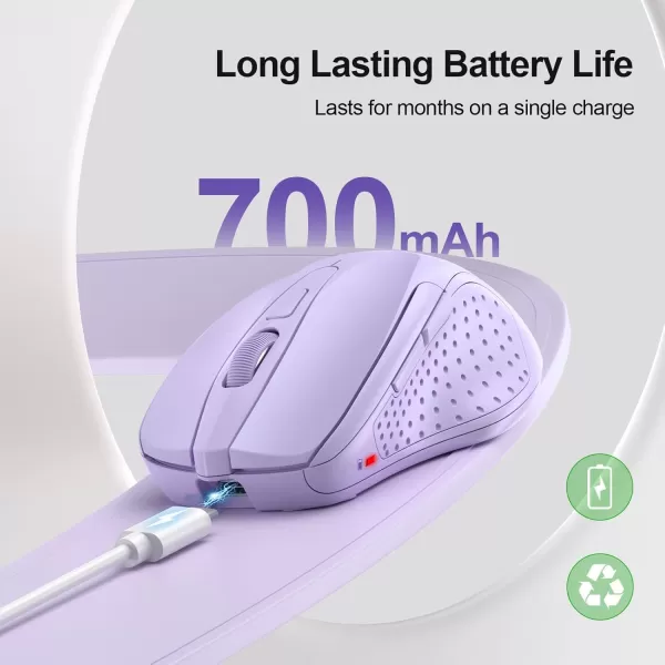 TECKNET Wireless Mouse BT5030 ampamp 24G Rechargeable 4800 DPI Silent Mouse 8 Buttons Bluetooth Mouse USB A Mouse Wide Compatibility  GreyLavender