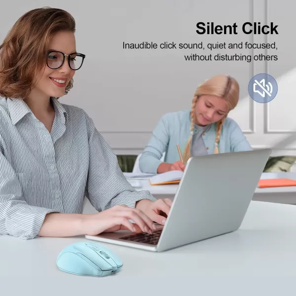 TECKNET Wireless Mouse BT5030 ampamp 24G Rechargeable 4800 DPI Silent Mouse 8 Buttons Bluetooth Mouse USB A Mouse Wide Compatibility  GreyLightblue