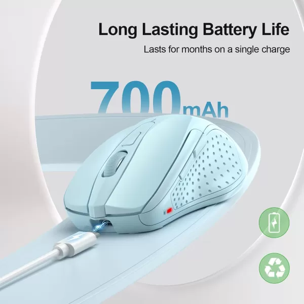 TECKNET Wireless Mouse BT5030 ampamp 24G Rechargeable 4800 DPI Silent Mouse 8 Buttons Bluetooth Mouse USB A Mouse Wide Compatibility  GreyLightblue